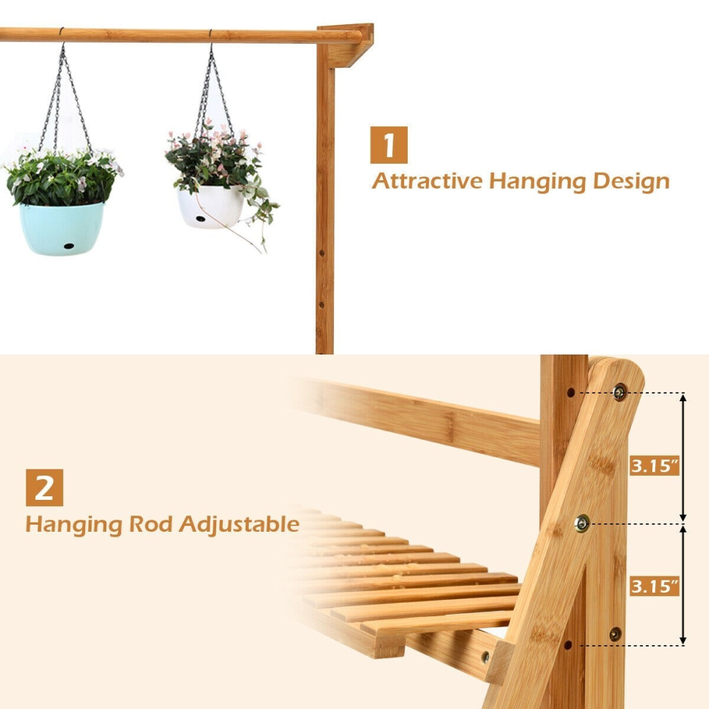 3 Tiers Bamboo Hanging Folding Plant Shelf Stand www.wallandroom.com