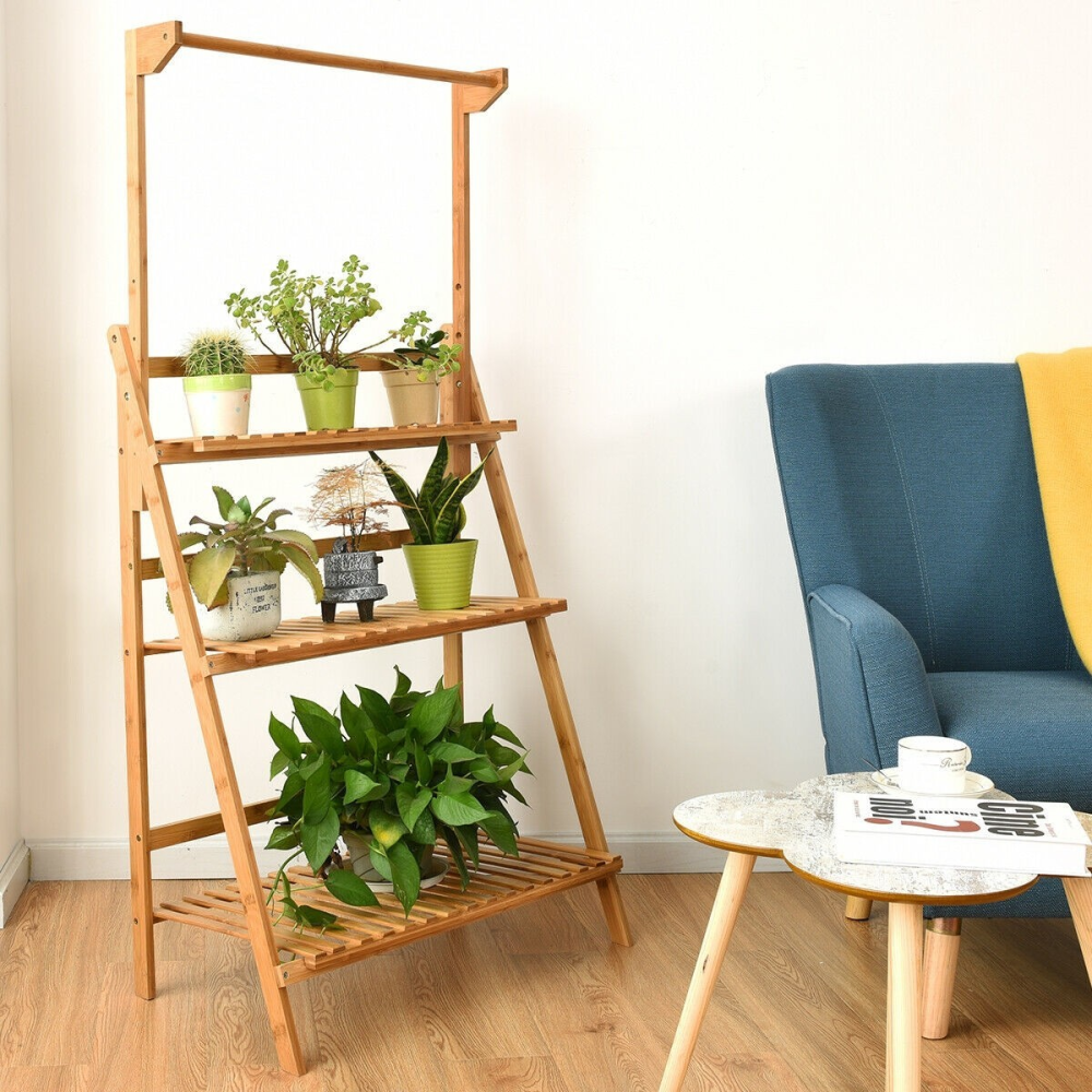 3 Tiers Bamboo Hanging Folding Plant Shelf Stand www.wallandroom.com