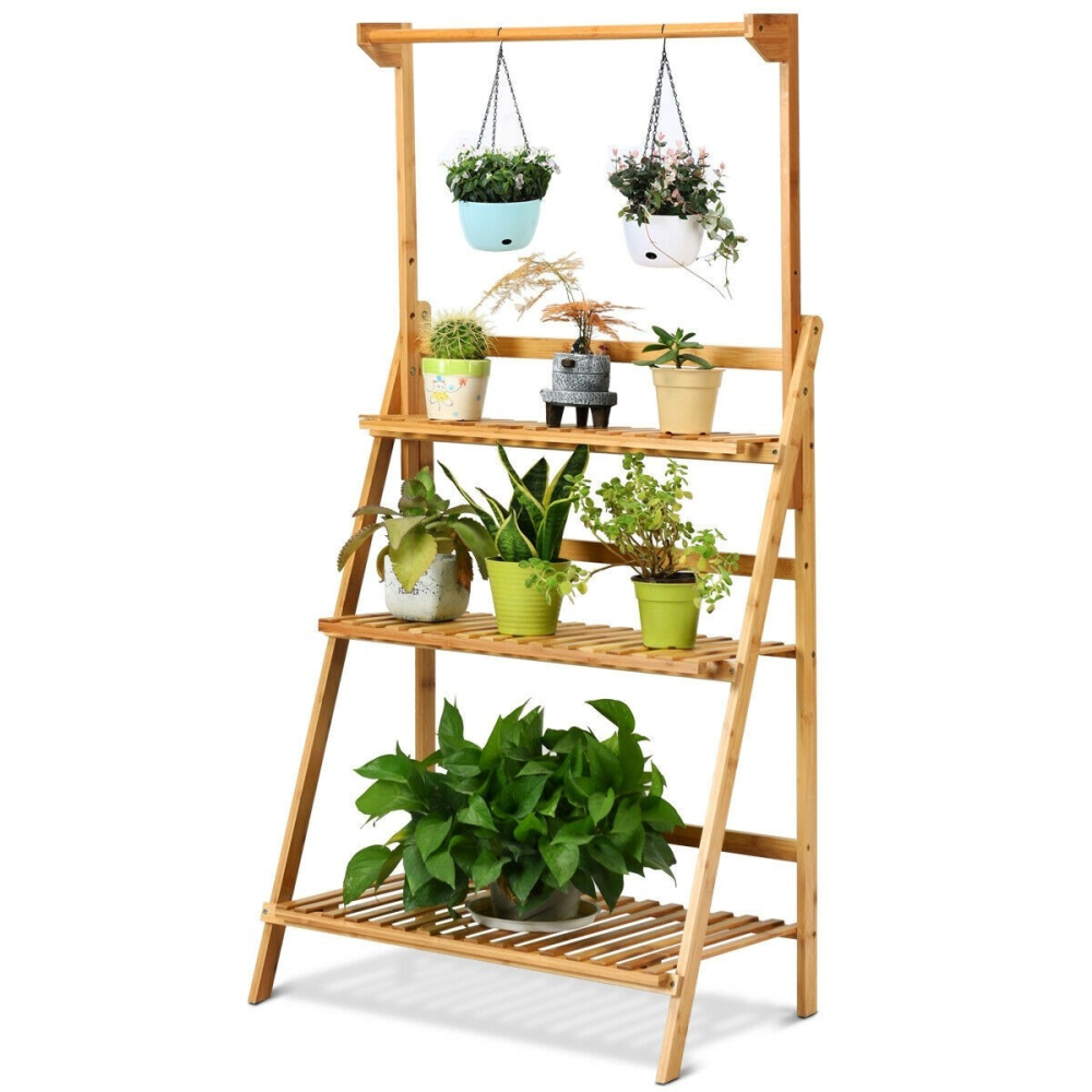 3 Tiers Bamboo Hanging Folding Plant Shelf Stand www.wallandroom.com