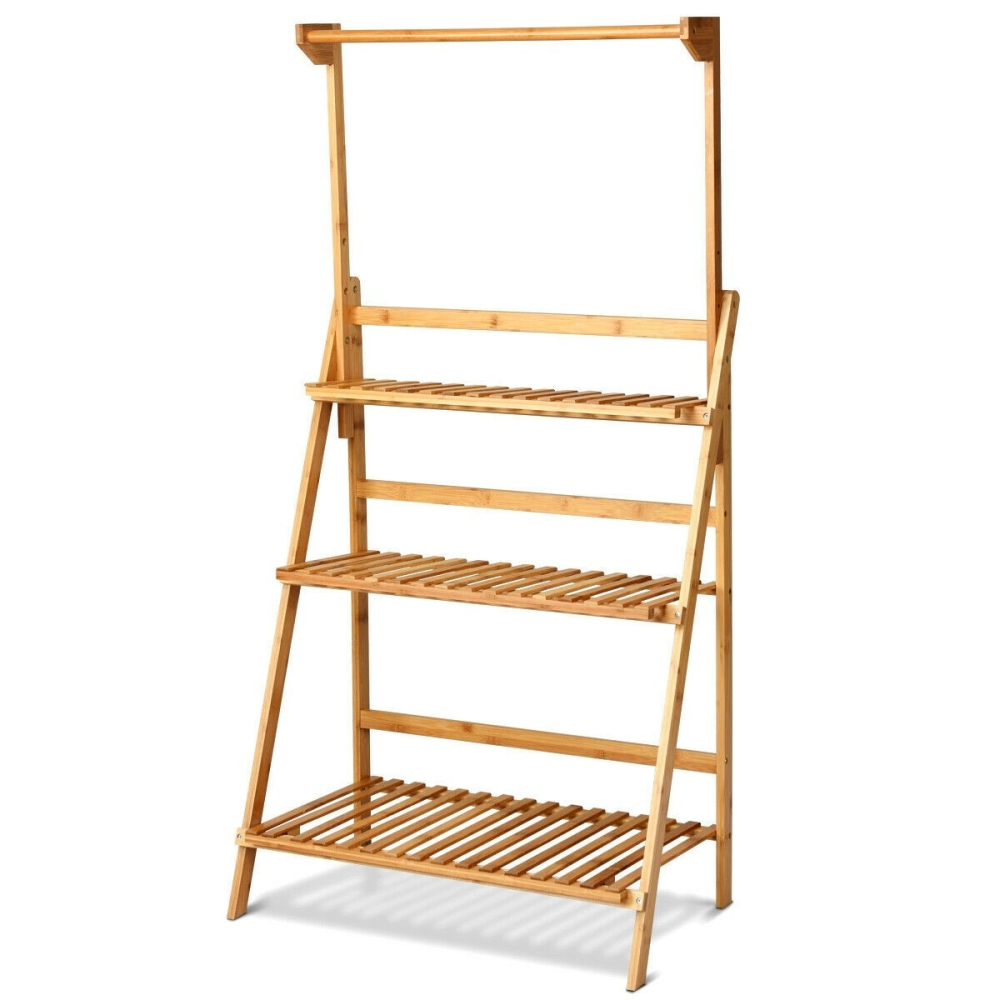 3 Tiers Bamboo Hanging Folding Plant Shelf Stand www.wallandroom.com