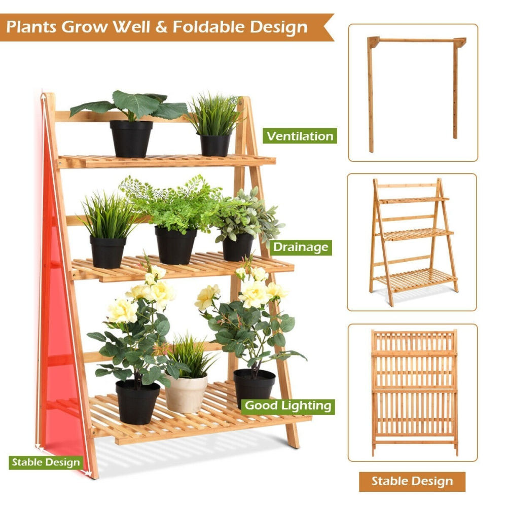 3 Tiers Bamboo Hanging Folding Plant Shelf Stand www.wallandroom.com