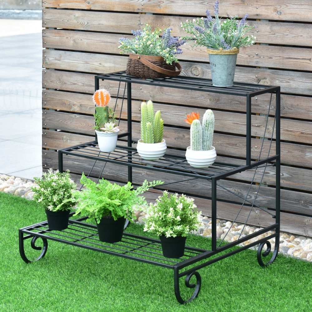 3 Tier Outdoor Metal Garden Planter Holder Shelf www.wallandroom.com