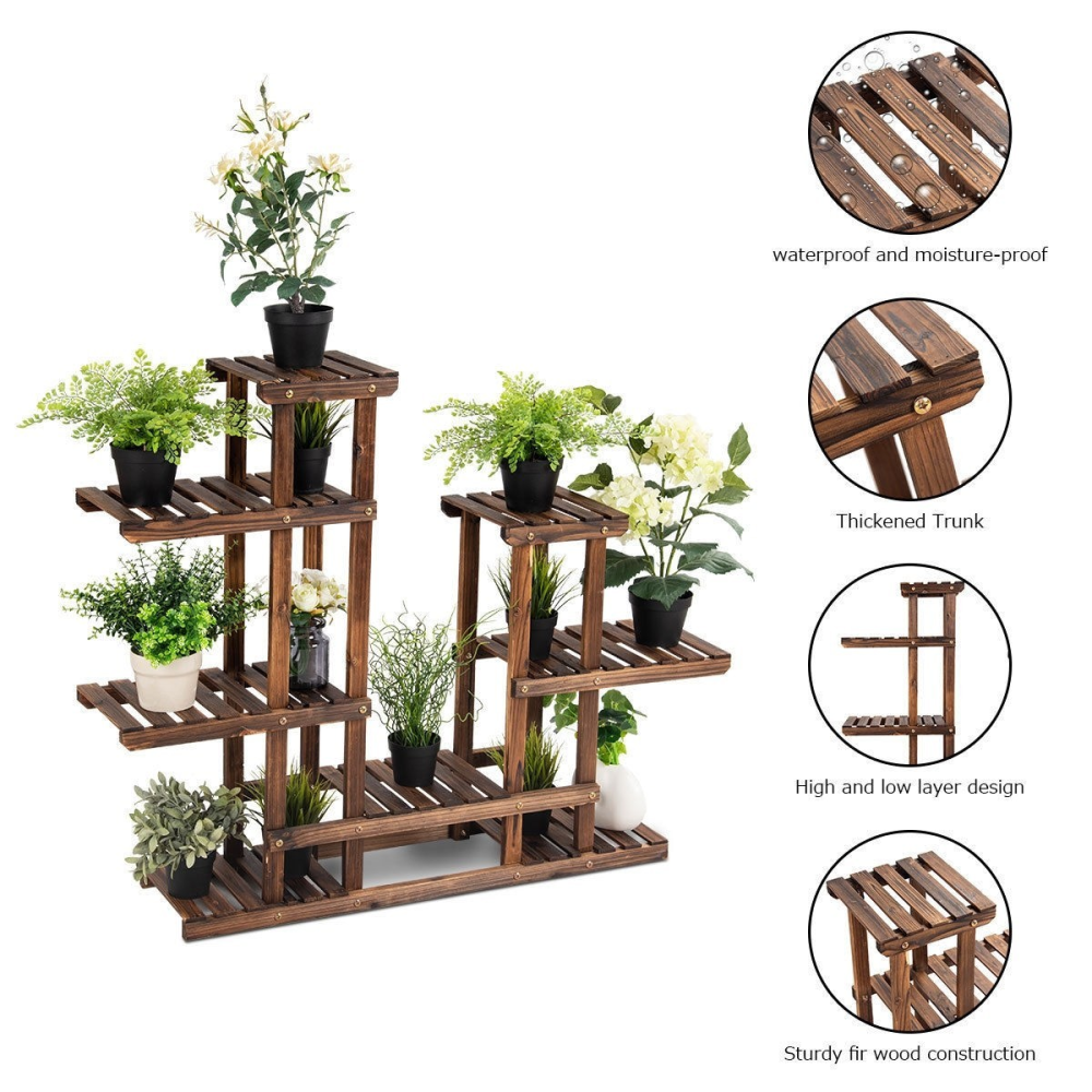 6 Tier Wooden Shelf Storage Plant Rack Stand www.wallandroom.com