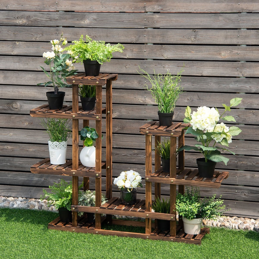 6 Tier Wooden Shelf Storage Plant Rack Stand www.wallandroom.com