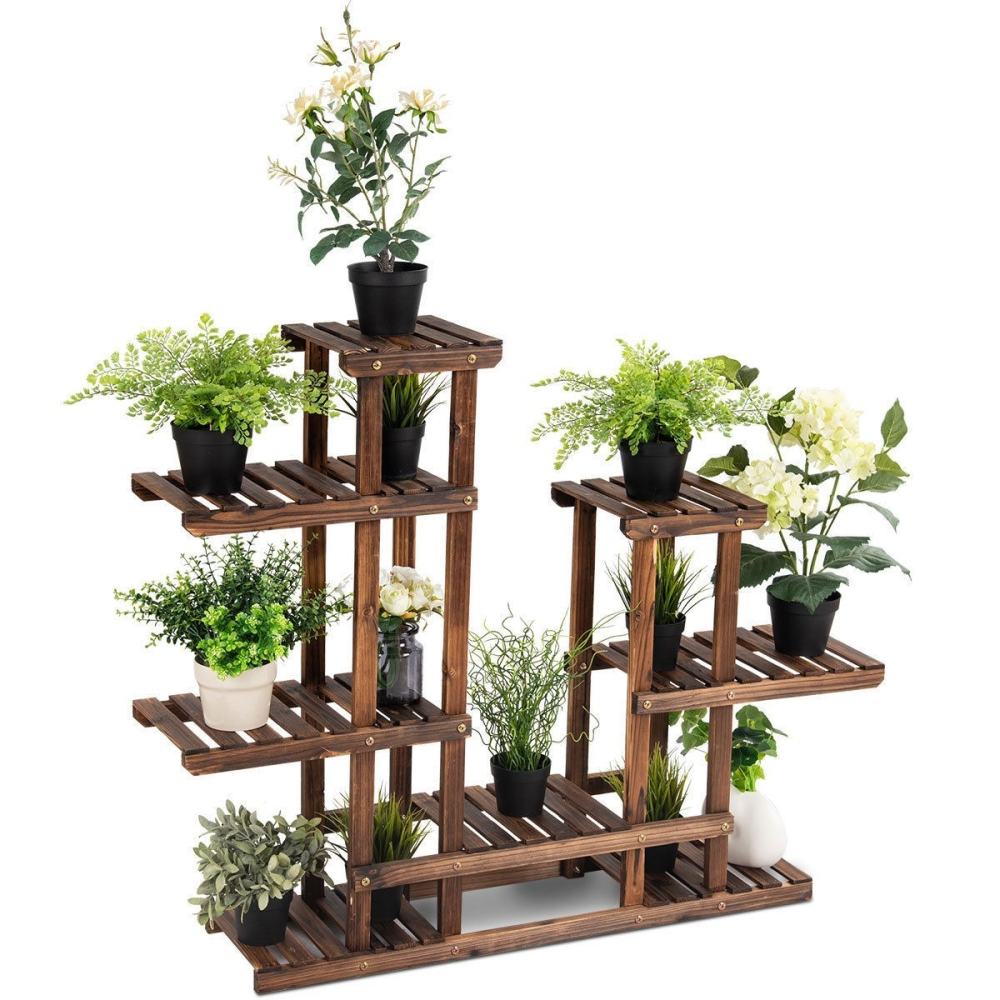 6 Tier Wooden Shelf Storage Plant Rack Stand www.wallandroom.com