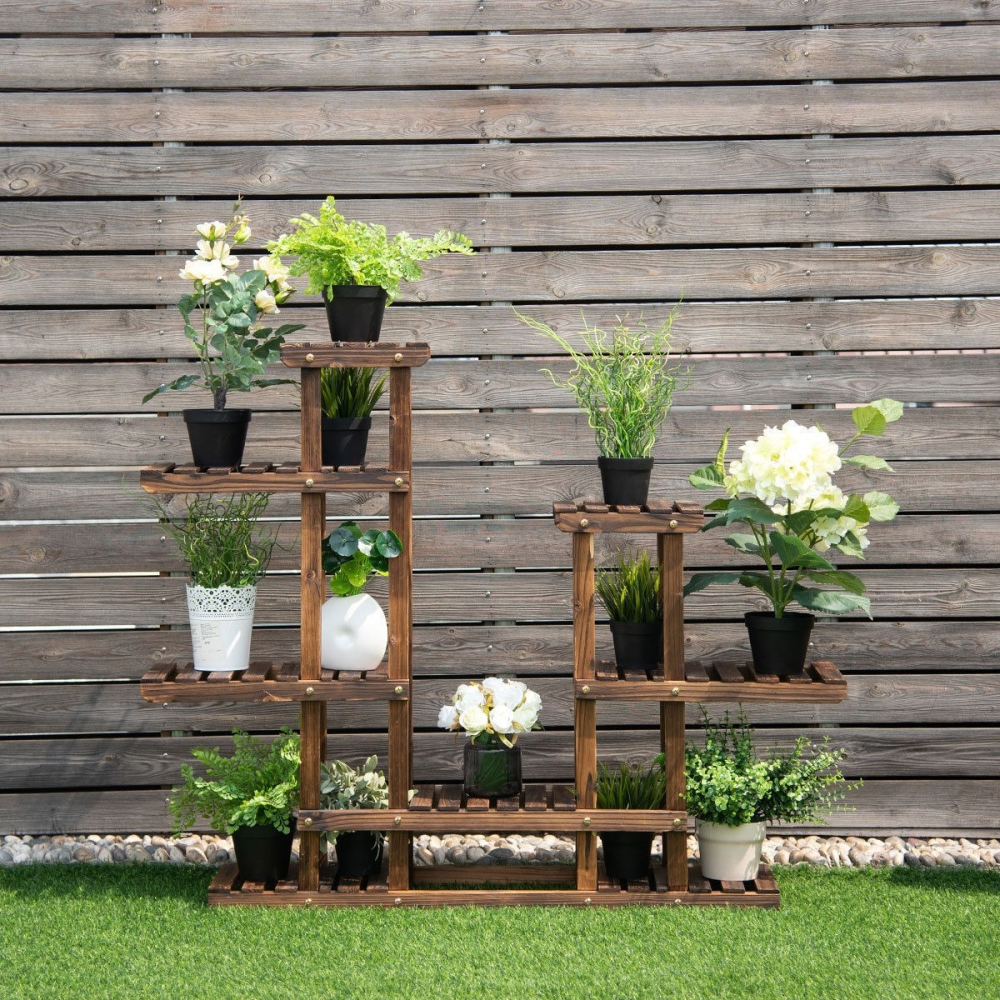 6 Tier Wooden Shelf Storage Plant Rack Stand www.wallandroom.com