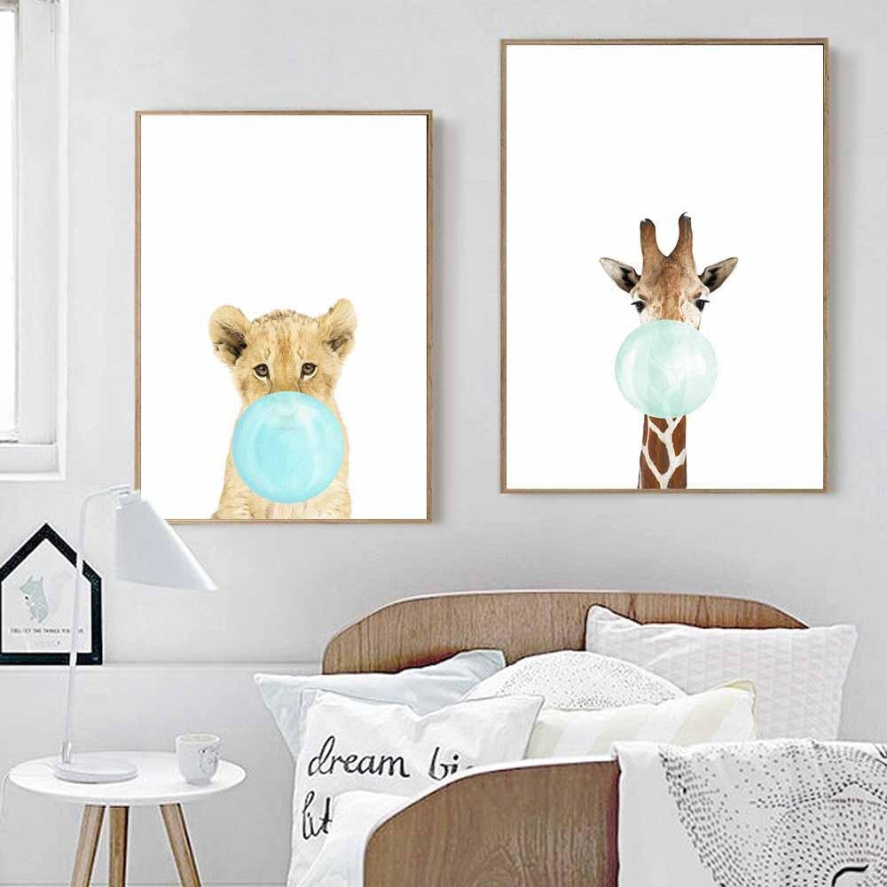 Canvas Print Blue Bubble Gum Animals  - Wall Art (Unframed) - wallandroom.com