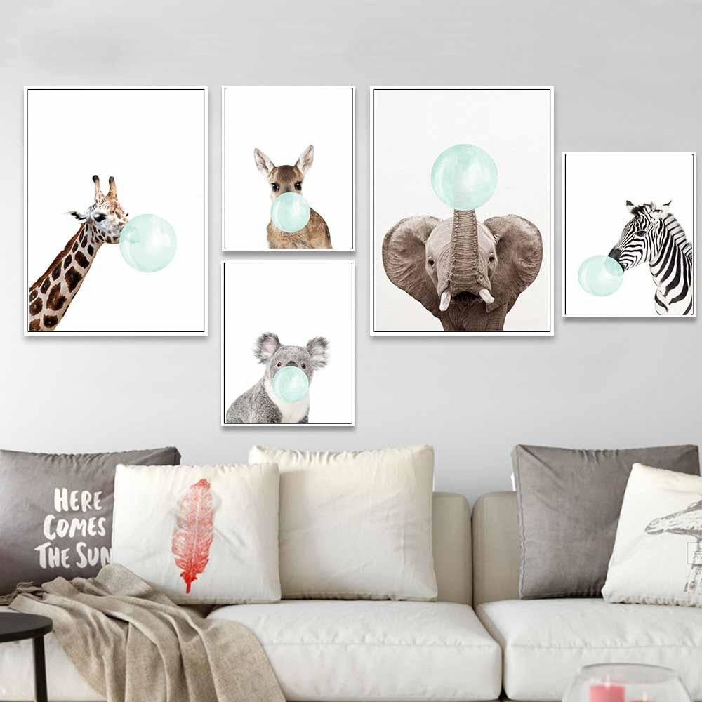 Canvas Print Blue Bubble Gum Animals  - Wall Art (Unframed) - wallandroom.com