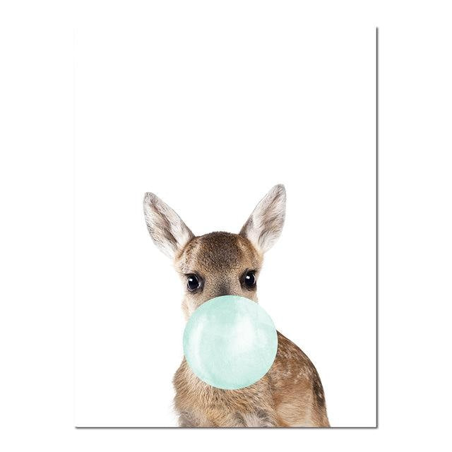 Canvas Print Blue Bubble Gum Animals  - Wall Art (Unframed) - wallandroom.com