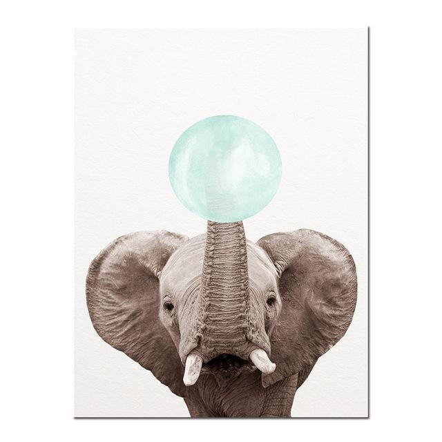 Canvas Print Blue Bubble Gum Animals  - Wall Art (Unframed) - wallandroom.com