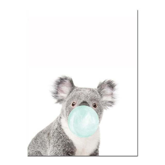 Canvas Print Blue Bubble Gum Animals  - Wall Art (Unframed) - wallandroom.com