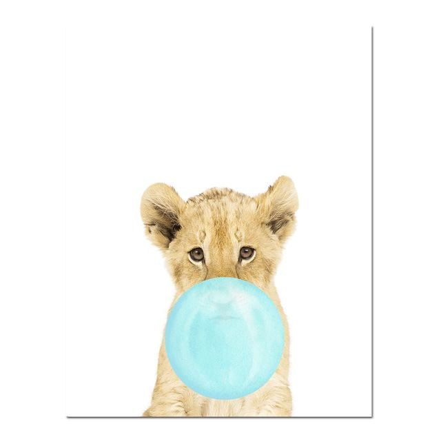 Canvas Print Blue Bubble Gum Animals  - Wall Art (Unframed) - wallandroom.com