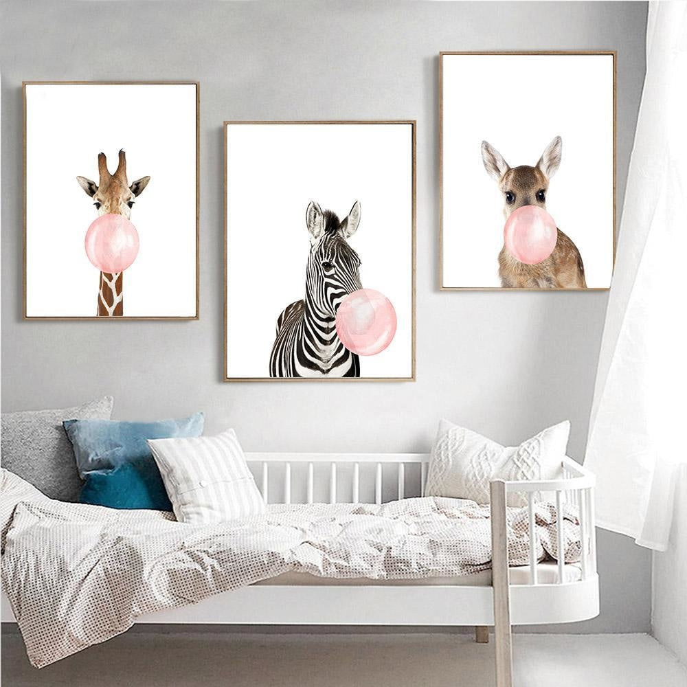 Canvas Print Bubble Gum Animals  - Wall Art (Unframed) - wallandroom.com