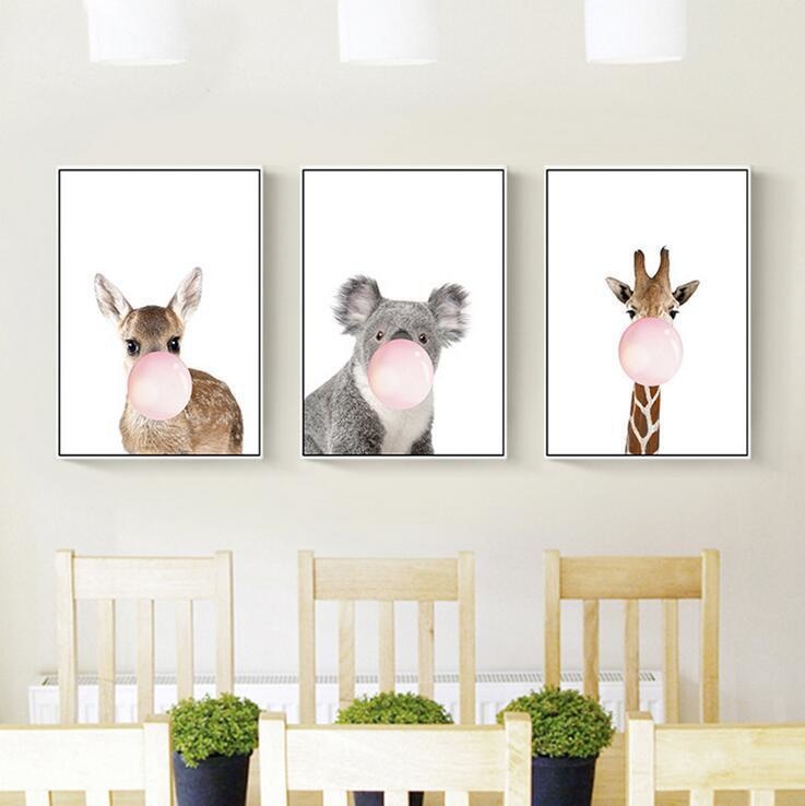 Canvas Print Bubble Gum Animals  - Wall Art (Unframed) - wallandroom.com