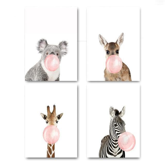 Canvas Print Bubble Gum Animals  - Wall Art (Unframed) - wallandroom.com