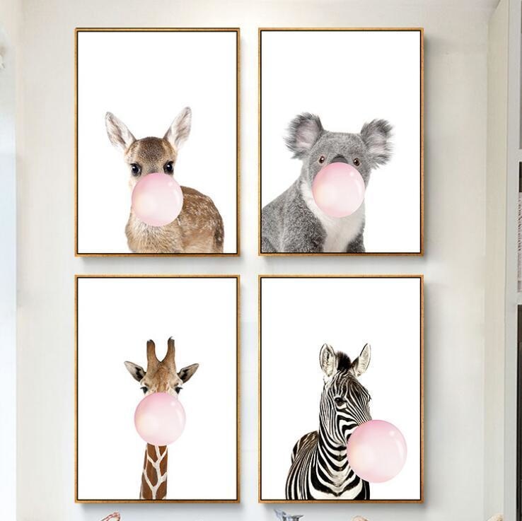 Canvas Print Bubble Gum Animals  - Wall Art (Unframed) - wallandroom.com