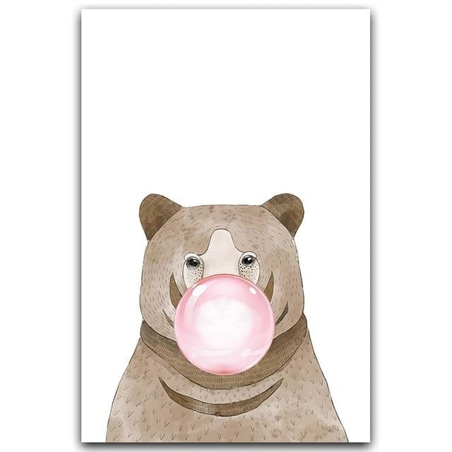Canvas Print Bubble Gum Forest Animals  - Wall Art (Unframed) - wallandroom.com