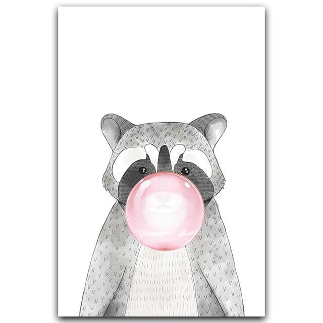 Canvas Print Bubble Gum Forest Animals  - Wall Art (Unframed) - wallandroom.com