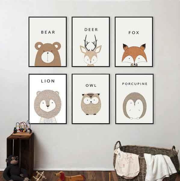 Canvas Print Drawn Animals  - Kids &amp; Nursery Wall Art (Unframed) - wallandroom.com