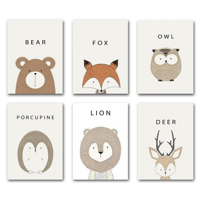 Canvas Print Drawn Animals  - Kids &amp; Nursery Wall Art (Unframed) - wallandroom.com