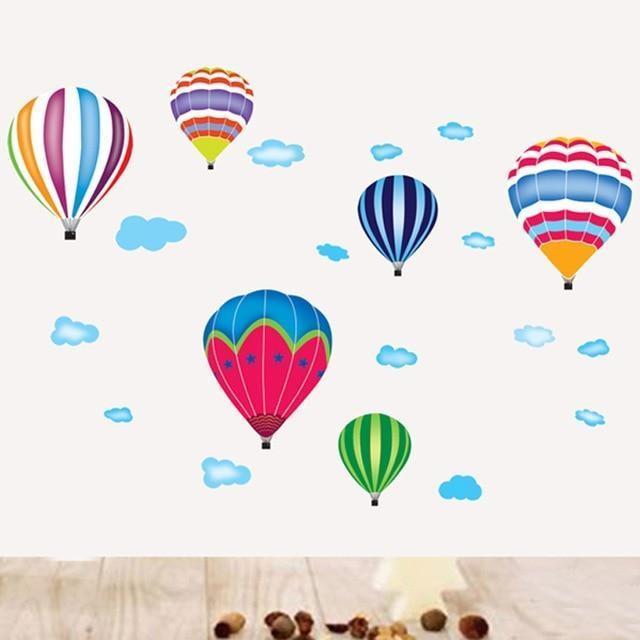 Cartoon Hot air balloon series Wall Stickers Kids room Kindergarten Baby room Wall Decals Eco-friendly DIY Art Vinyl Murals B / Large 