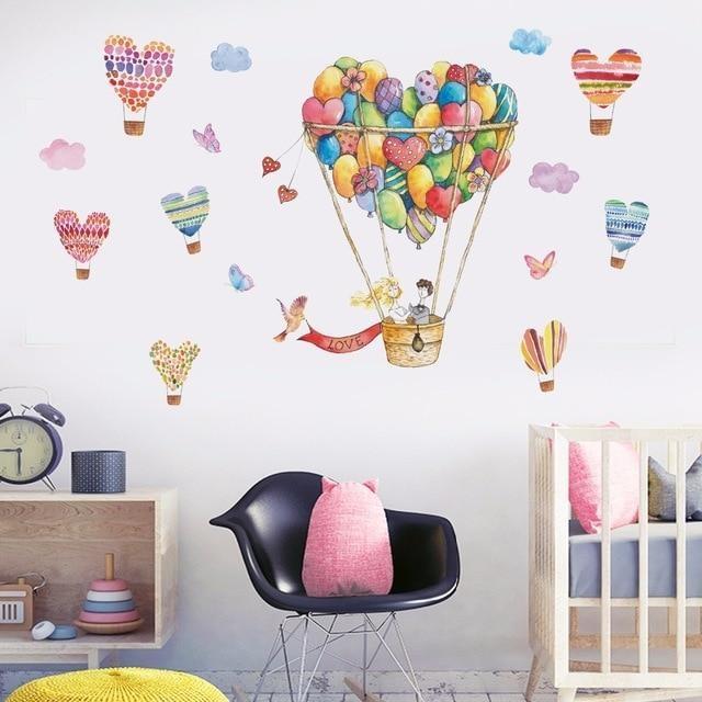Cartoon Hot air balloon series Wall Stickers Kids room Kindergarten Baby room Wall Decals Eco-friendly DIY Art Vinyl Murals C / Large 