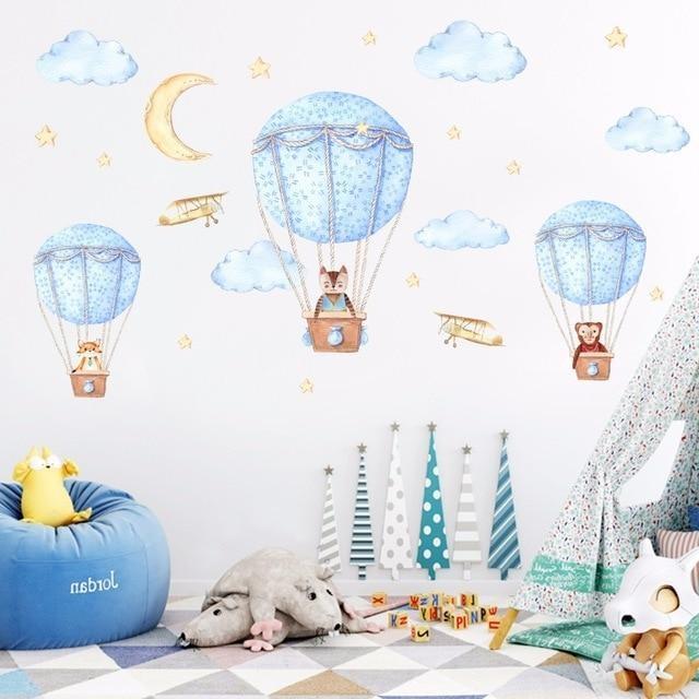 Cartoon Hot air balloon series Wall Stickers Kids room Kindergarten Baby room Wall Decals Eco-friendly DIY Art Vinyl Murals D / Large 