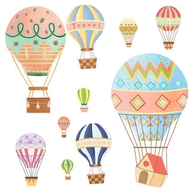 Cartoon Hot air balloon series Wall Stickers Kids room Kindergarten Baby room Wall Decals Eco-friendly DIY Art Vinyl Murals E / Large 