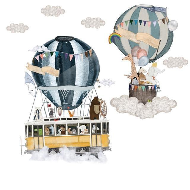 Cartoon Hot air balloon series Wall Stickers Kids room Kindergarten Baby room Wall Decals Eco-friendly DIY Art Vinyl Murals F / Large 