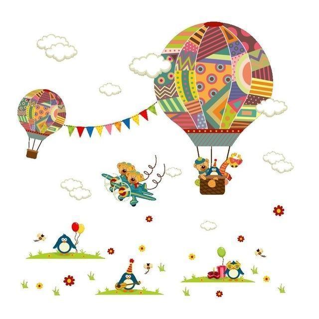 Cartoon Hot air balloon series Wall Stickers Kids room Kindergarten Baby room Wall Decals Eco-friendly DIY Art Vinyl Murals G / Large 