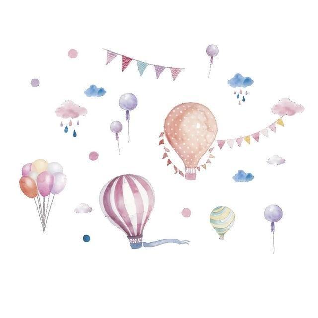 Cartoon Hot air balloon series Wall Stickers Kids room Kindergarten Baby room Wall Decals Eco-friendly DIY Art Vinyl Murals H / Large 