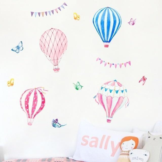 Cartoon Hot air balloon series Wall Stickers Kids room Kindergarten Baby room Wall Decals Eco-friendly DIY Art Vinyl Murals J / Large 