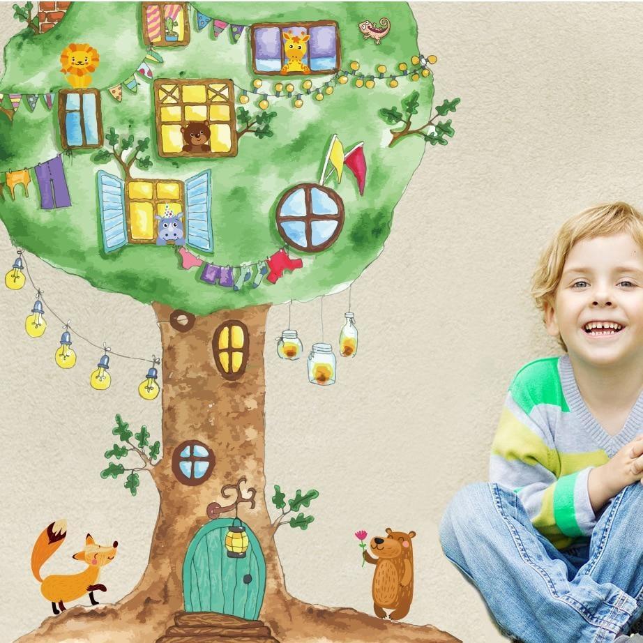 Cartoon Tree House Vinyl Wall Stickers for Kids room Kindergarten Baby room Wall Decoration Home Decor Art Decals Mural dc8 