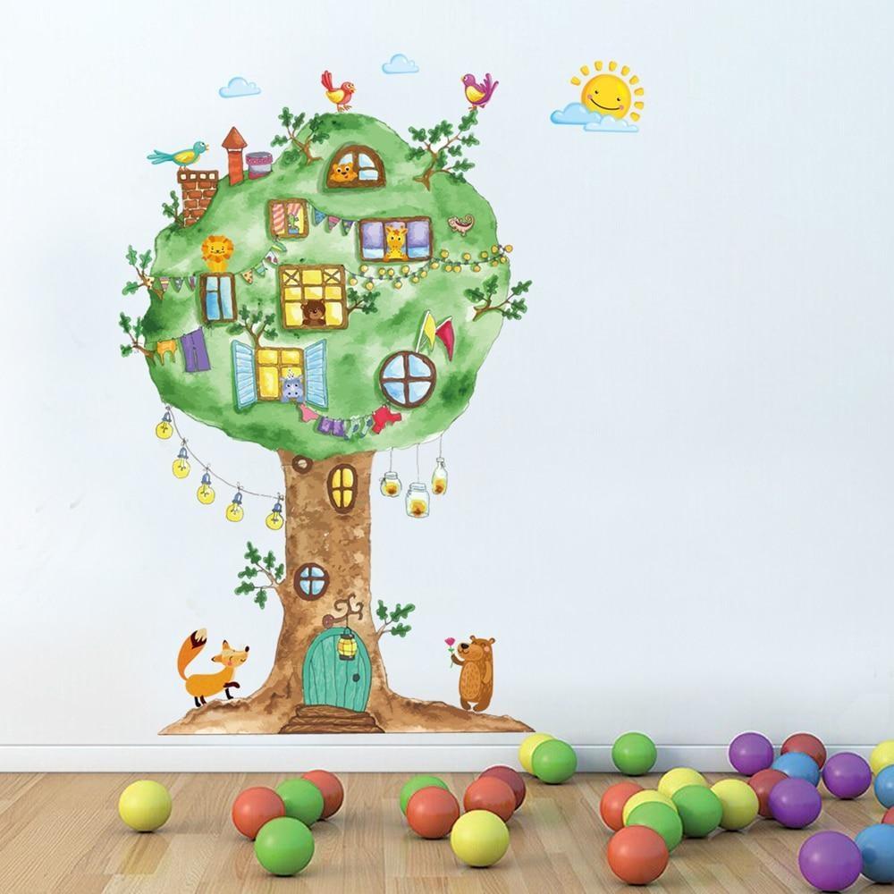 Cartoon Tree House Vinyl Wall Stickers for Kids room Kindergarten Baby room Wall Decoration Home Decor Art Decals Mural dc8 