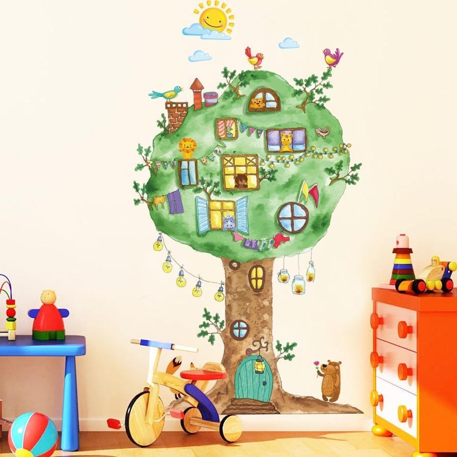 Cartoon Tree House Vinyl Wall Stickers for Kids room Kindergarten Baby room Wall Decoration Home Decor Art Decals Mural dc8 