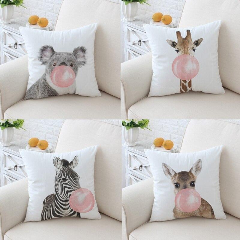 Pillow Case Cute Animal Bubble Gum Printing Pillowcase Car Sofa Decor Fashion Creative Funny Giraffe Zebra Printed Cushion Cover 