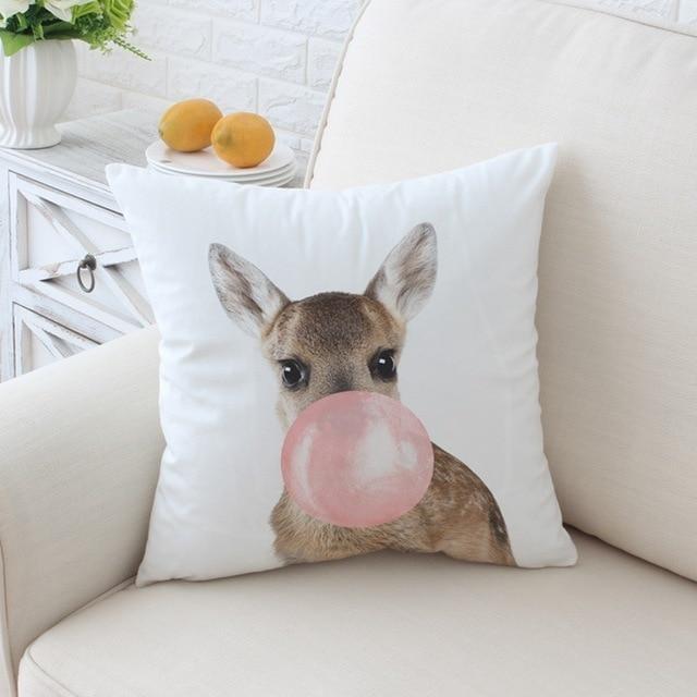 Pillow Case Cute Animal Bubble Gum Printing Pillowcase Car Sofa Decor Fashion Creative Funny Giraffe Zebra Printed Cushion Cover Deer / 