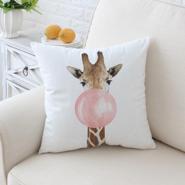 Pillow Case Cute Animal Bubble Gum Printing Pillowcase Car Sofa Decor Fashion Creative Funny Giraffe Zebra Printed Cushion Cover Giraffe / 