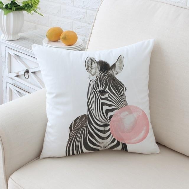 Pillow Case Cute Animal Bubble Gum Printing Pillowcase Car Sofa Decor Fashion Creative Funny Giraffe Zebra Printed Cushion Cover Zebra / 
