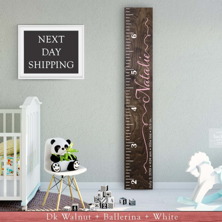 Wooden Kids Growth Height Chart Ruler for Boys and Girls No Birth Stats / Dk Wal + White www.wallandroom.com