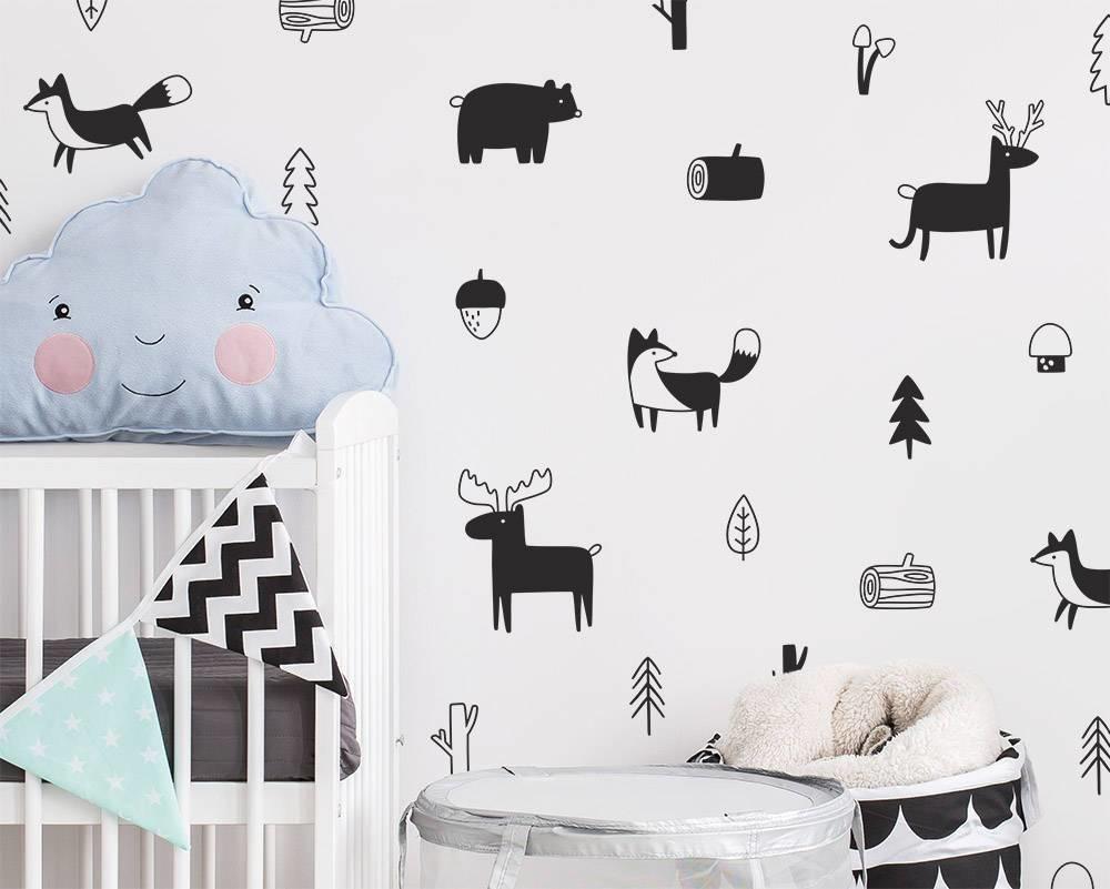 Nordic Style Forest Animal Wall Decals Woodland Tree Nursery Vinyl Art Wall Stickers Children Room Modern Wall Decor www.wallandroom.com