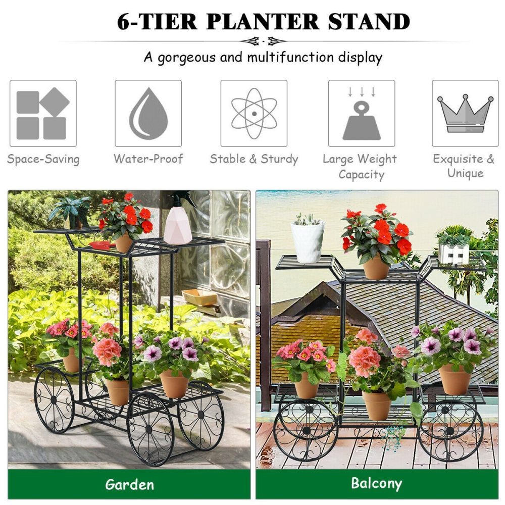 6-Tier Garden Cart Flower Rack Display Decor Pot Plant Holder www.wallandroom.com