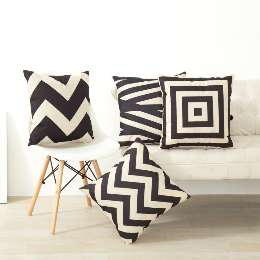 Geometric Cushion Covers - Black and Beige Throw Pillow Covers - wallandroom.com
