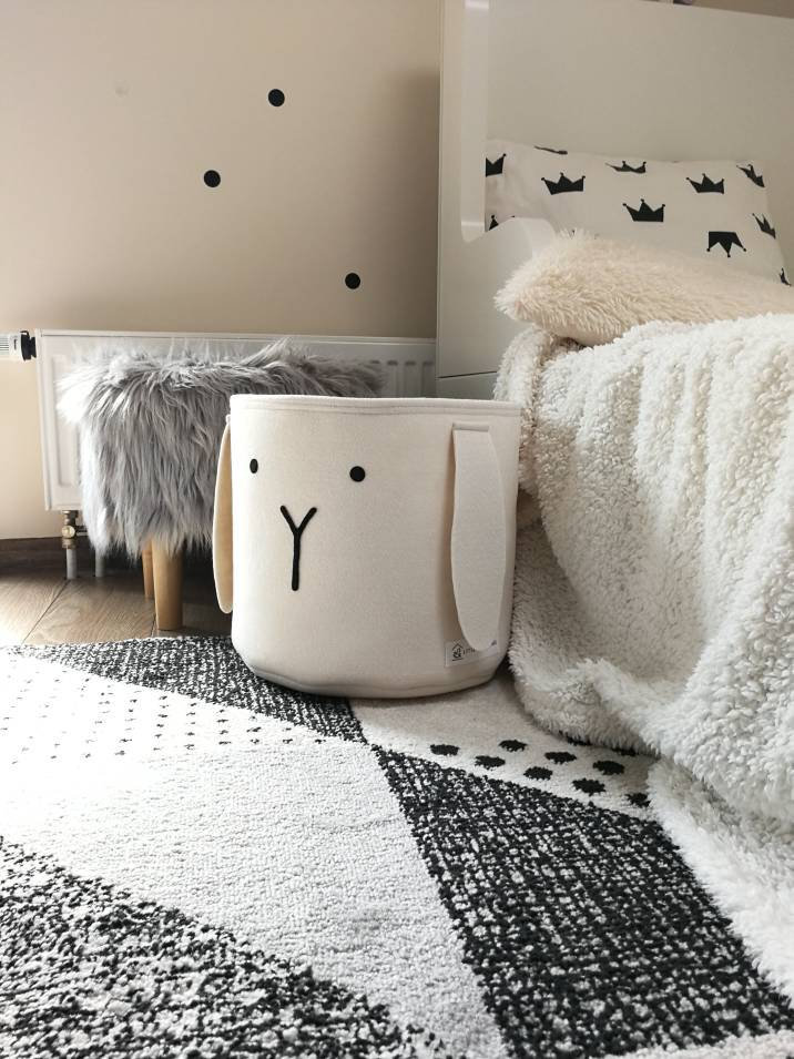 Handmade Nordic inspired felt bunny toy storage for kids room www.wallandroom.com