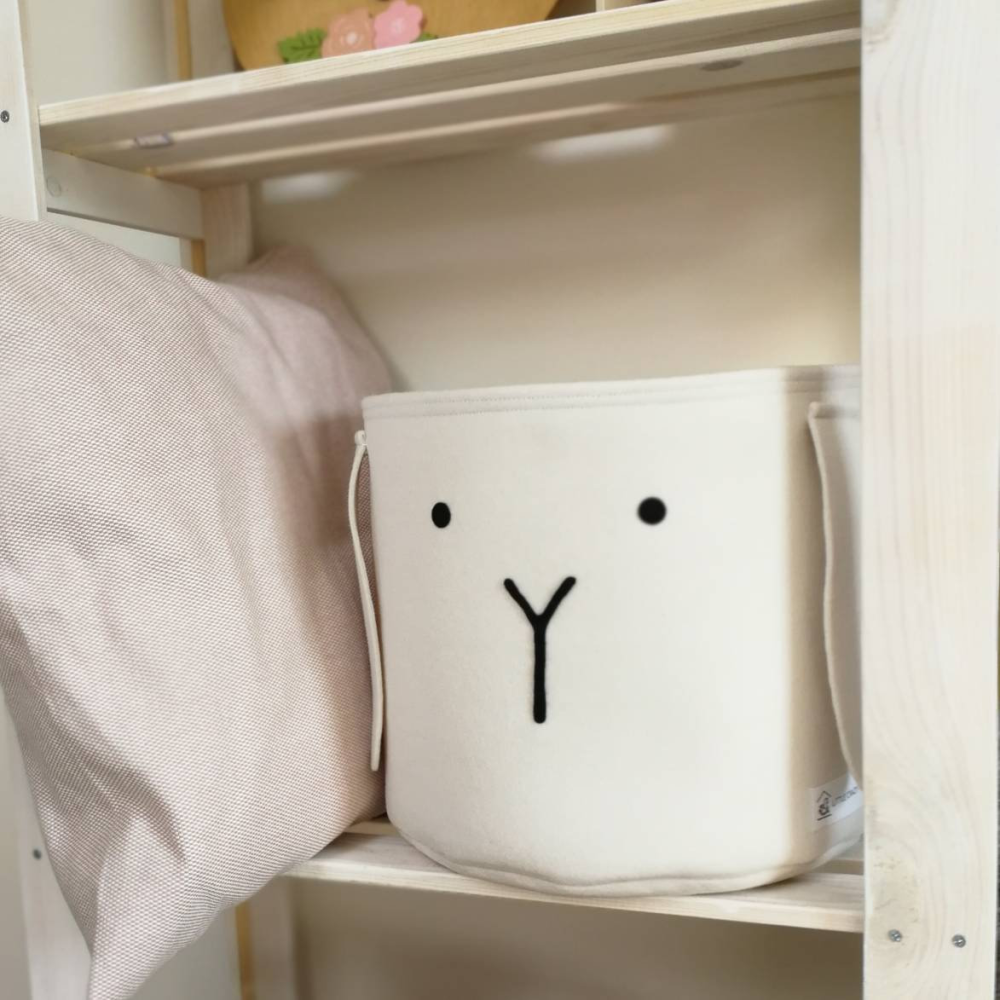 Handmade Nordic inspired felt bunny toy storage for kids room www.wallandroom.com