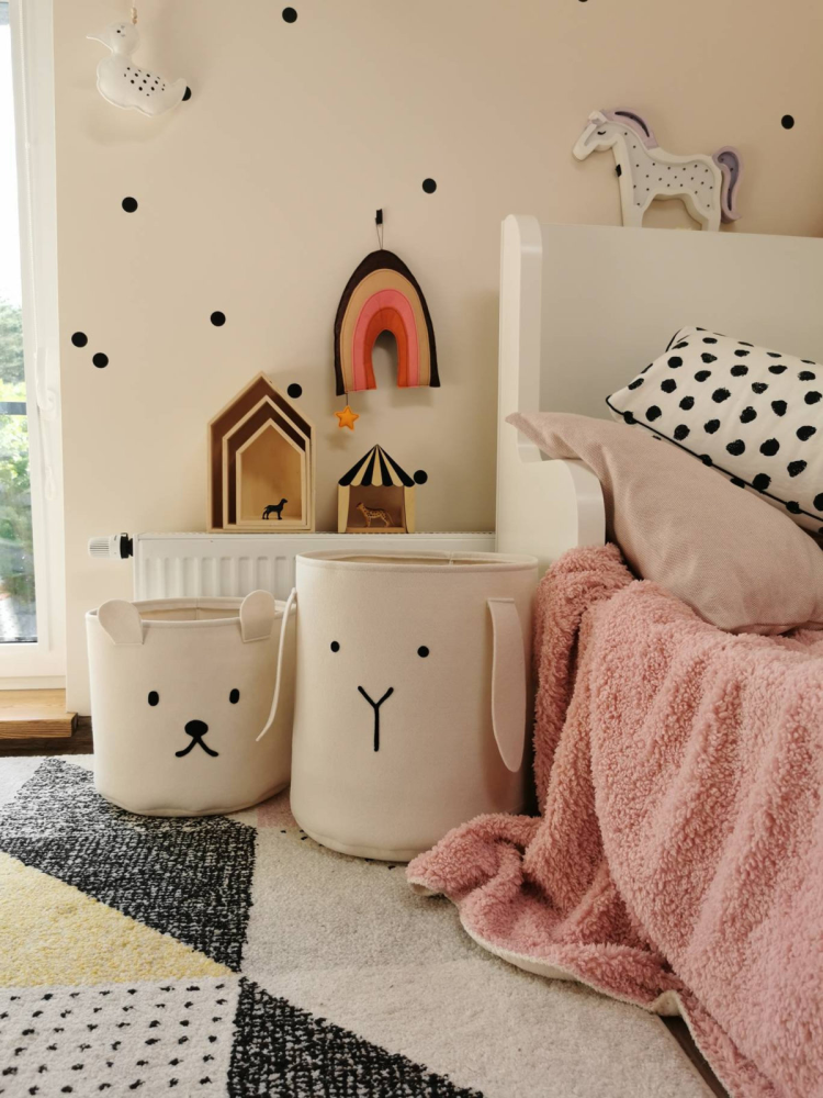 Handmade Nordic inspired felt bunny toy storage for kids room www.wallandroom.com