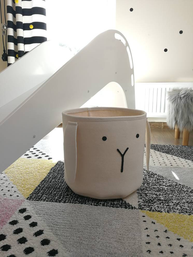 Handmade Nordic inspired felt bunny toy storage for kids room www.wallandroom.com