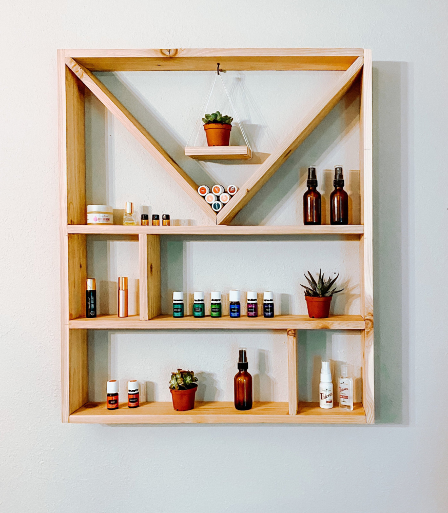Large Essential Oil Shelf | Crystal Display Shelf Golden Oak www.wallandroom.com