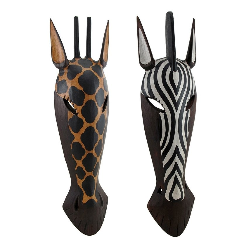 Handcarved African Zebra and Giraffe Masks - Decorative Wooden Wall Hangings www.wallandroom.com