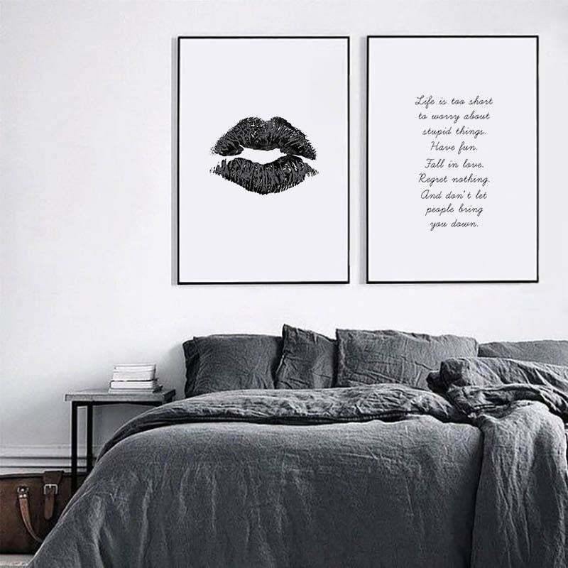Lip &amp; Quote Canvas Print - Unframed Minimalistic Wall Art - wallandroom.com